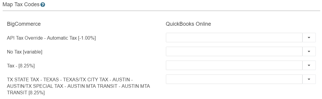 Map Tax Codes settings in the QBO app