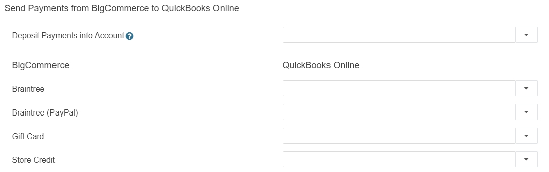 Send Payments from BigCommerce to QuickBooks Online settings in the QBO app