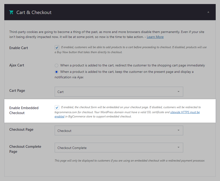 Cart Checkout Settings