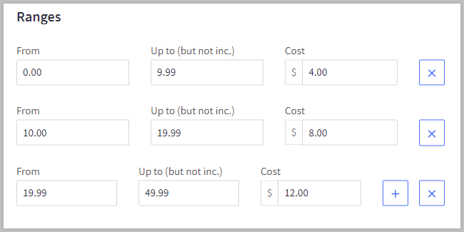 Shipping range examples.