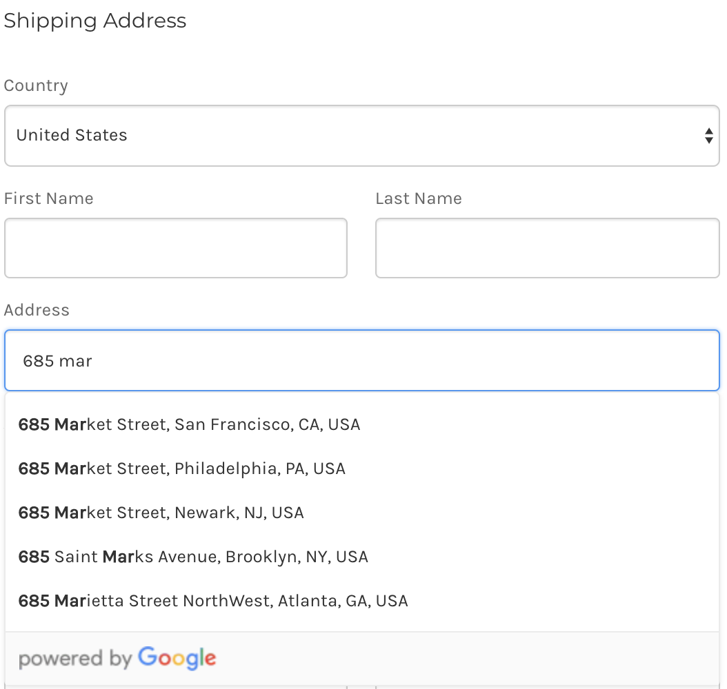 Example of address autocomplete