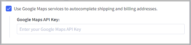 Checkout settings in BigCommerce showing the Google Maps API Key box