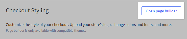 Checkout styling options and Page Builder button.