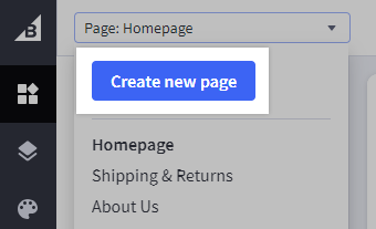 Page dropdown with Create New Page highlighted.