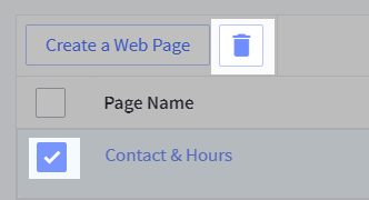 Select the checkbox and click the trash can icon to delete web pages.