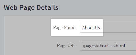 Web Page Details with Page name field highlighted