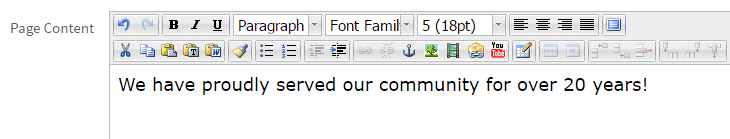 Page content WYSIWYG field