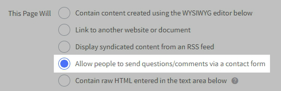 This Page Will: Allow people to send questions/comments via a contact form