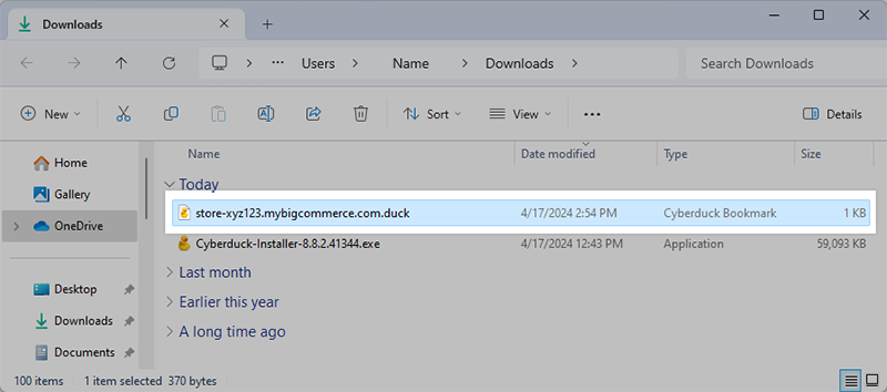 A downloaded .duck file in the Downloads folder