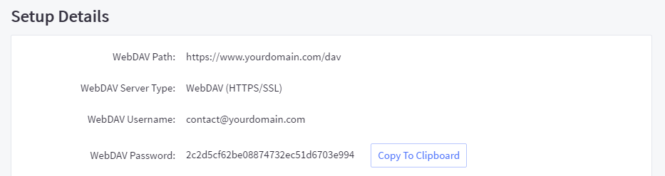 WebDAV credentials page