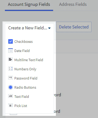 Create a New Field menu