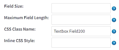 Advanced Settings: Field Size, Maximum Field Length, CSS Class Name and Inline CSS Style