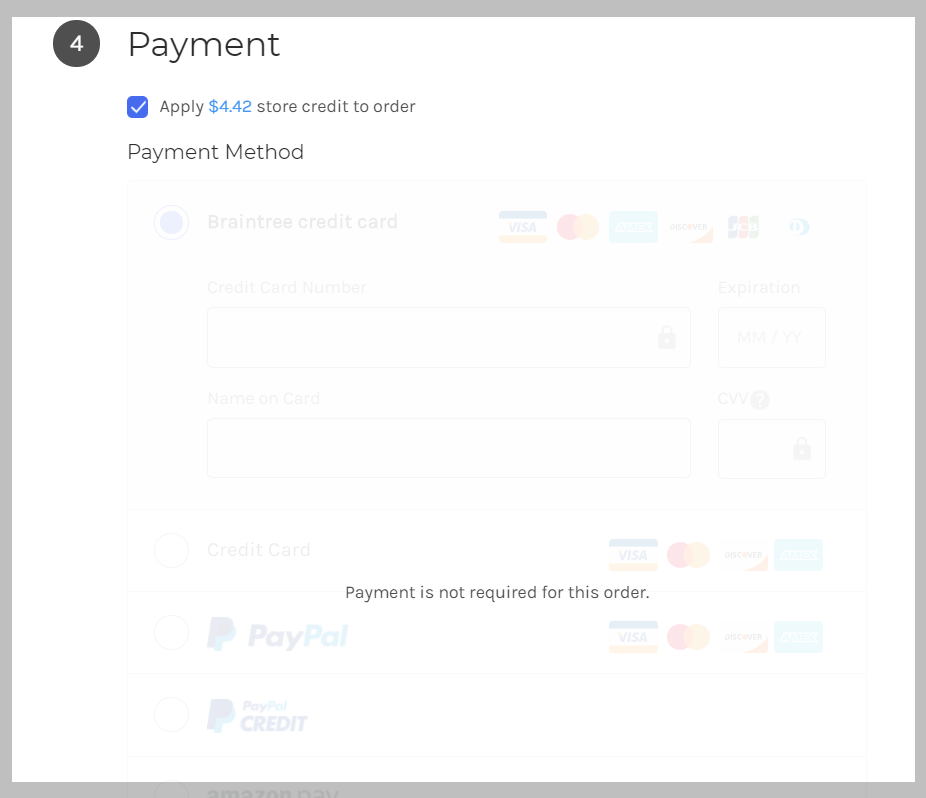 payment not required message on checkout