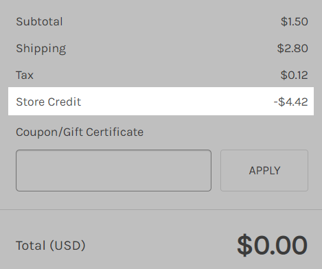 Checkout showing store credit being used