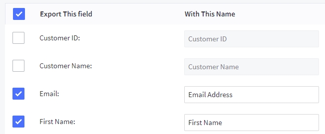 Customer export fields