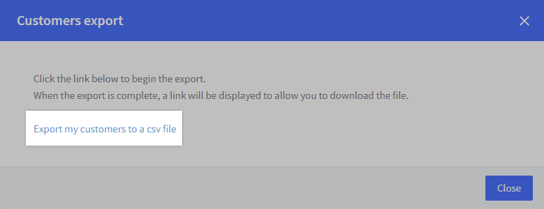 Export Customers pop-up