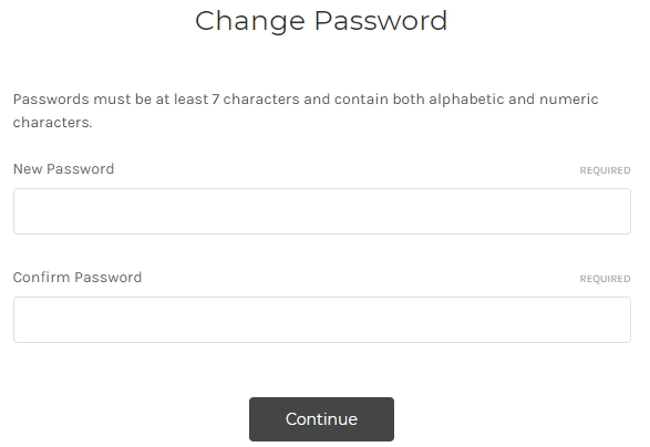 Change password screen