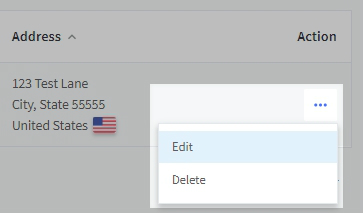 Customer Address Action Menu with Edit highlighted