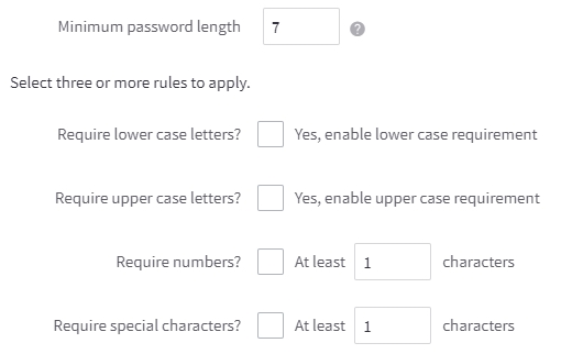 Password Complexity rules in the BigCommerce control panel.