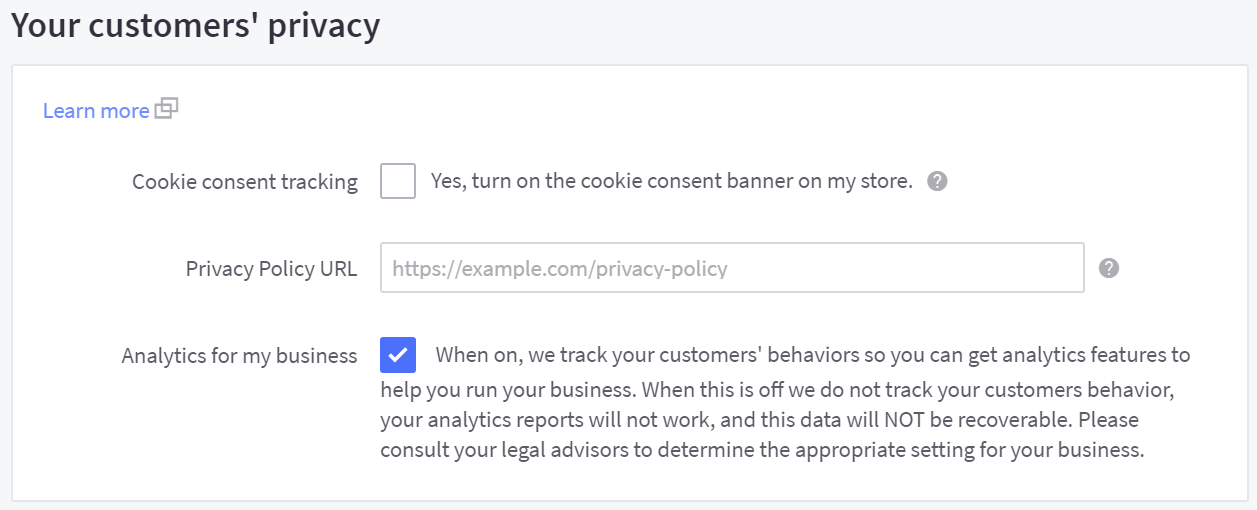 Your customers' privacy section under Store Settings > Security & Privacy