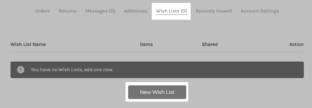 Create Wish List button