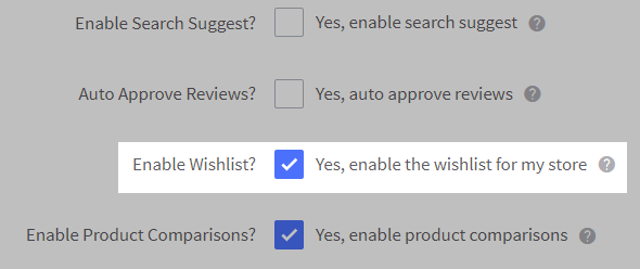 Wish lists enabled in Store Settings
