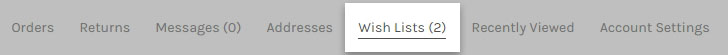 Account menu with Wish List highlighted