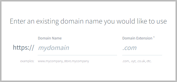 The Add an existing domain page in the Account Dashboard showing fields for Domain Name and Domain Extension.