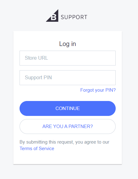 Provide the store URL and Support PIN to begin creating a billing support case.