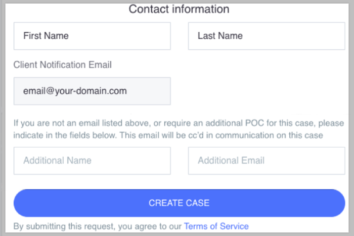Case contact information fields, with optional additional contact