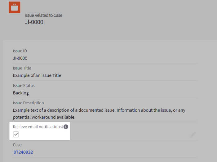 The detailed view of an open issue, with the Receive notifications checkbox highlighted