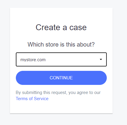 Login screen for creating a support case, with store URL dropdown
