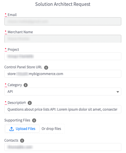 Example of the solution architect request form