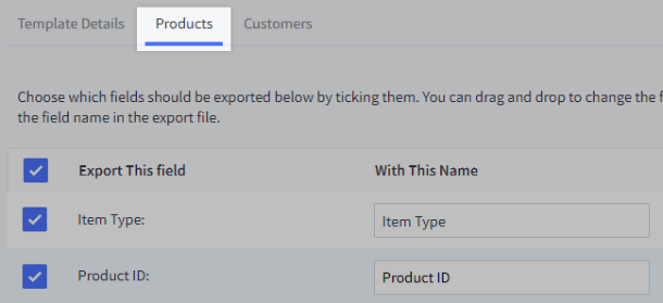 Products tab highlighted