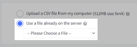 Use file already on server option