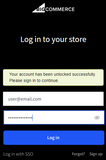 Login screen of an unlocked account