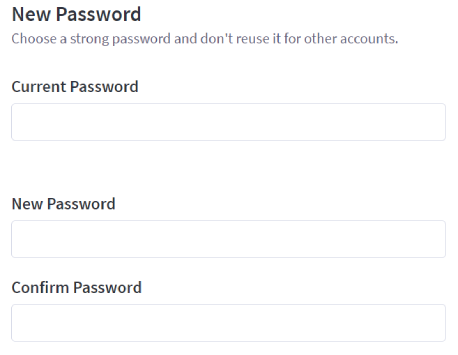 Change password popup in the control panel