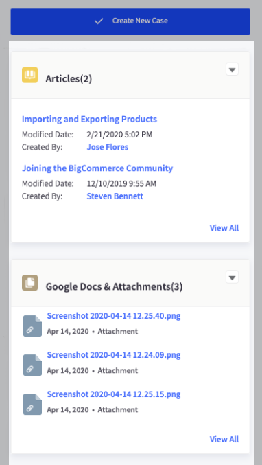 Case file attachments and support articles will be displayed here
