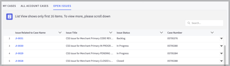 The Open Issues tab in the Help Center with several linked issues