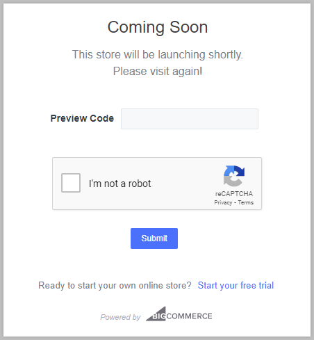 Coming soon message displayed on the storefront before launch.