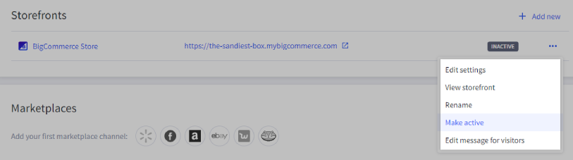 Select Make active for your storefront to make your store go live.