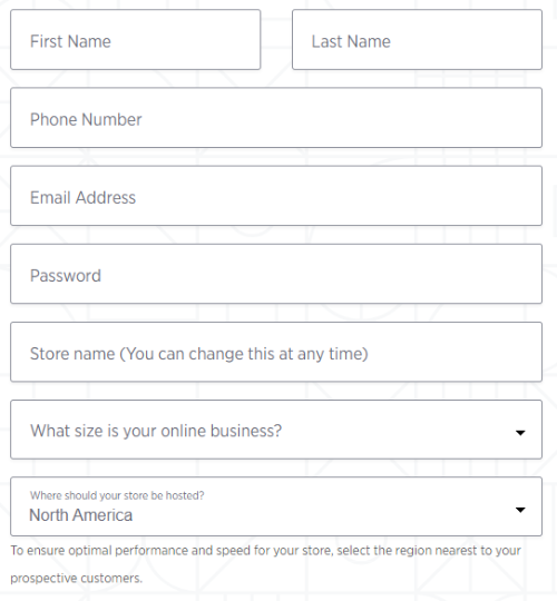 The BigCommerce new trial store form