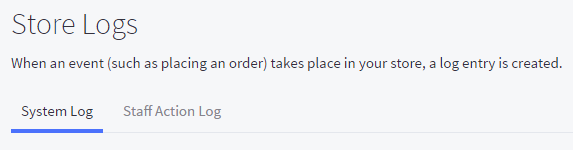 Store Logs screen showing tabs for System Log and Staff Action Log