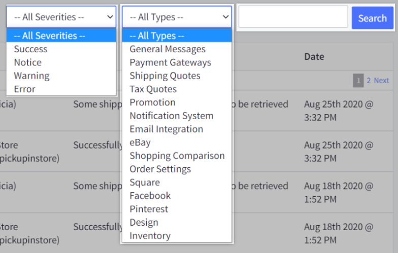 System logs severities and types