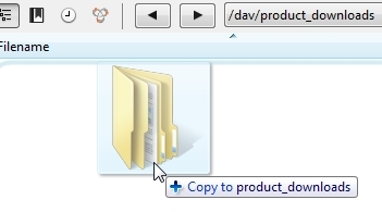 Dragging and dropping files into the product downloads folder in WebDAV