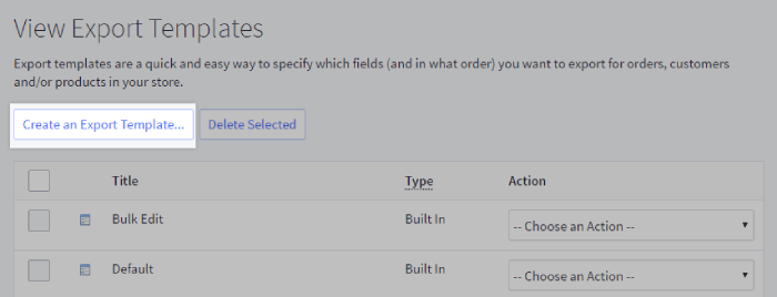 The Create an Export Template button