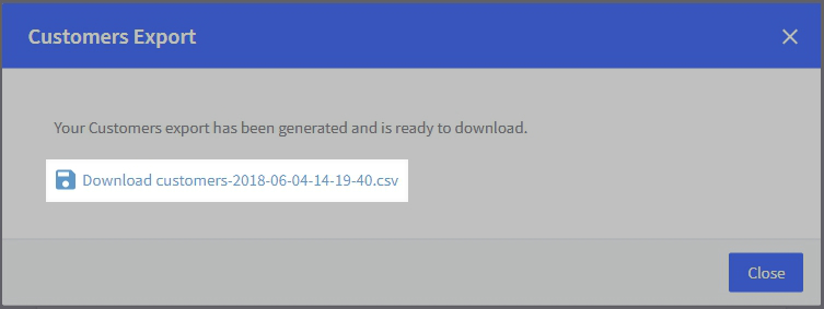 Download customer export pop-up
