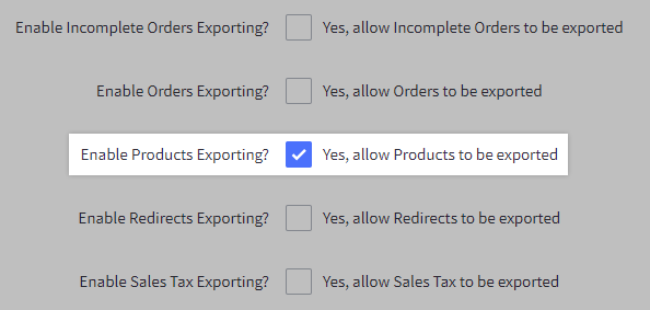 Select Enable Products Exporting? in your custom template.