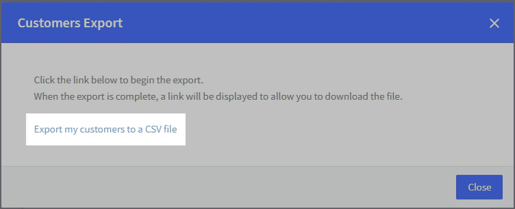 Export Customers pop-up
