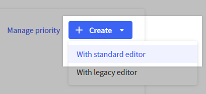 Create with standard editor selected